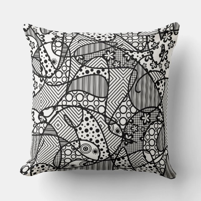 Zwart & Wit Patroon Patchwork 04 Kussen (Voorkant)