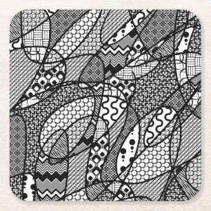 Zwart & Wit Patroon Patchwork 05 Vierkante Kartonnen Onderzetter