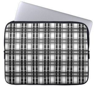 Zwart-wit patroon Tartan geometrie geruit Laptop Sleeve
