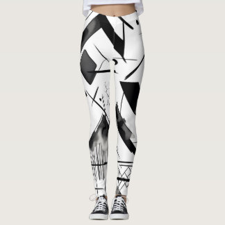 Zwart Wit Patrooninkt Waterverf Art Brushstroke Leggings