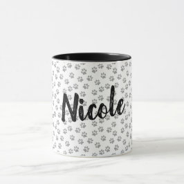 Zwart-wit Paw Print Gepersonaliseerde Mok Nicole