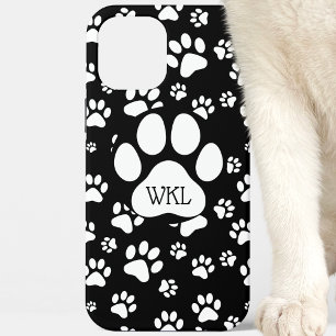 Zwart-wit Paw Print Monogram iPhone 12 Pro Max Hoesje