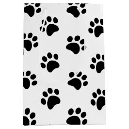 Zwart wit paw print patroon medium cadeauzakje