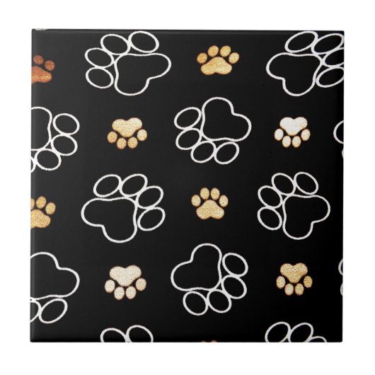 Zwart wit paw print patroon tegeltje (Voorkant)