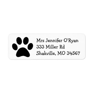 Zwart-wit Paw Print Retouradreslabel Etiket