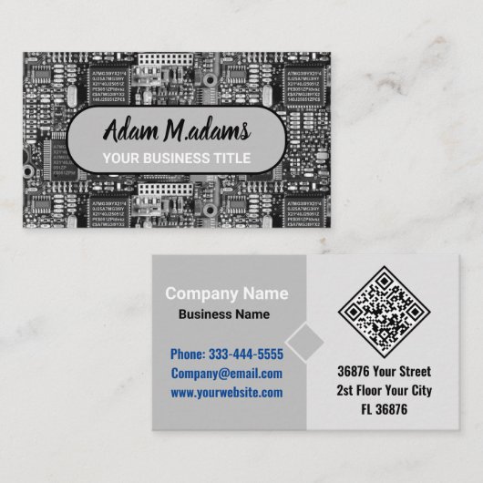 Zwart-wit PCB Printed Circuit Board QR Code Visitekaartje (Voorkant / Achterkant)