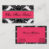 Zwart-wit Pearl PINK Damask Visitekaartje (Voorkant / Achterkant)
