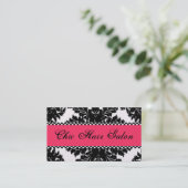 Zwart-wit Pearl PINK Damask Visitekaartje (Staand voorkant)