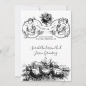  Zwart Wit Pen Inkt Floral Cupids Save The Date (Voorkant)