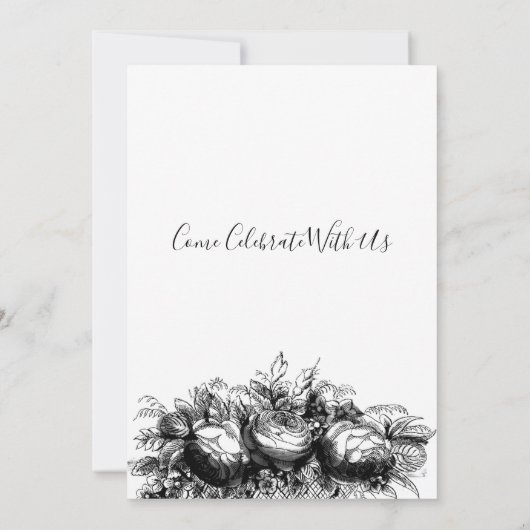  Zwart Wit Pen Inkt Floral Cupids Save The Date (Achterkant)