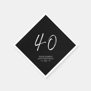 Zwart & Wit Penseel Schrift 40ste Verjaardagsfee Servet