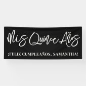 Zwart-wit penseelscript Mis Quince Años Spandoek (Horizontaal)
