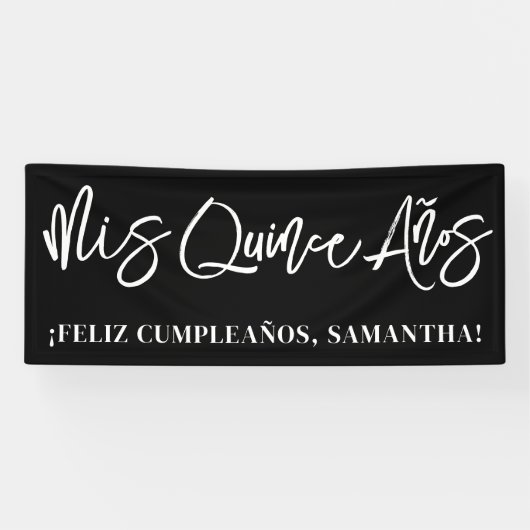 Zwart-wit penseelscript Mis Quince Años Spandoek (Horizontaal)