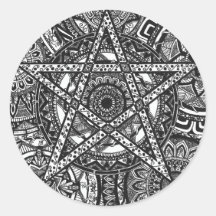 Zwart-wit pentagram mandala stickers