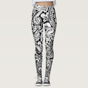 Zwart-wit Perzisch Paisley Afdrukken Leggings