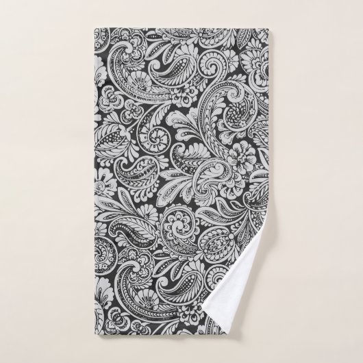 Zwart-wit Perzisch Paisley Bath-handdoekset Bad Handdoek (Handdoek)