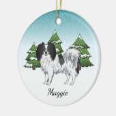 Zwart-wit Phalène Cute Dog Winter Forest Keramisch Ornament (Links)