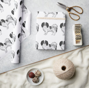Zwart-Wit Phalène Speelgoedras Hond Patroon Cadeaupapier
