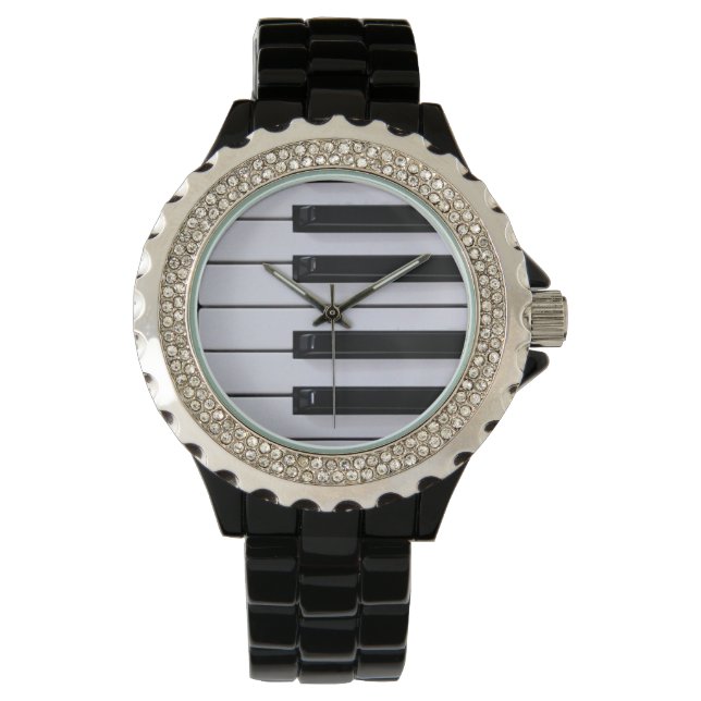 Zwart-wit Piano Keys Horloge (Voorkant)