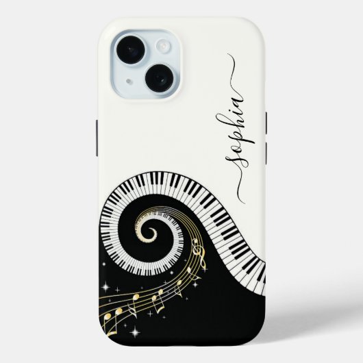 Zwart-wit Piano Keys Muzieknoten Monogrammed Case-Mate iPhone Case (Achterkant)