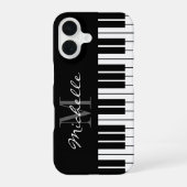 Zwart-wit pianotoetsen monogram iPhone 16 hoesje (Achterkant)