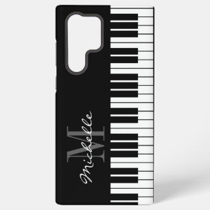 Zwart-wit pianotoetsen monogram op maat samsung galaxy hoesje