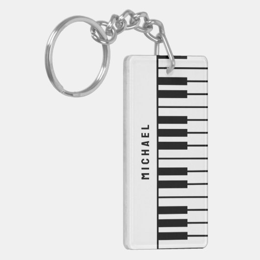 Zwart-wit pianotoetsenbord Monogram Sleutelhanger (Voorkant Links)
