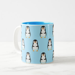 Zwart-wit pinguïnpatroon op lichtblauw tweekleurige koffiemok
