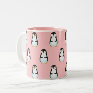 Zwart-wit pinguïnpatroon op lichtroze tweekleurige koffiemok