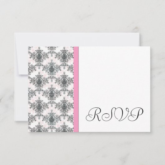 Zwart Wit PInk Damask Wedding RSVP Reageer Kaarten (Voorkant)