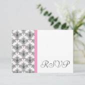 Zwart Wit PInk Damask Wedding RSVP Reageer Kaarten (Staand voorkant)