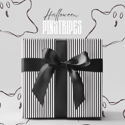 Zwart-wit Pinstripe Halloween Cadeaupapier