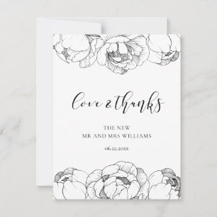 Zwart-wit pioenen elegante Love & Bedankt kaart