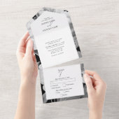 Zwart & Wit Pioenrozen Waterverf Bloemenbruiloft All In One Uitnodiging (Afscheurbaar)