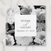 Zwart & Wit Pioenrozen Waterverf Bloemenbruiloft Bedankjes Labels (Voorkant)