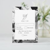 Zwart & Wit Pioenrozen Waterverf Bloemenbruiloft RSVP Kaartje (Staand voorkant)