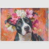 Zwart-wit Pit Bull Floral Crown Tissue Paper Tissuepapier (Voorkant)