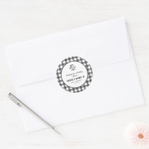Zwart Wit Plaid Gingham Baby Q Baby shower Ronde Sticker