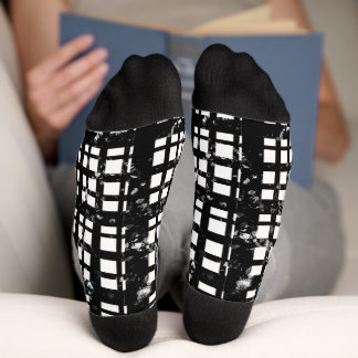 Zwart-wit Plaid met Paint Splatter Crew Sokken
