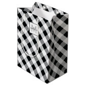 Zwart Wit Plaid Monogram Naam Kerstmis Medium Cadeauzakje (Achterkant Gekanteld)
