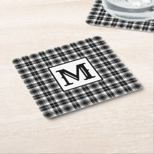 Zwart-wit Plaid Monogram Vierkante Kartonnen Onderzetter