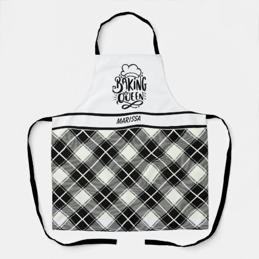 Zwart-wit plaid naam Baking Queen Schort (Voorkant)