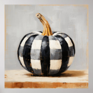 Zwart-wit Plaid Pumpkin Wall Art Poster