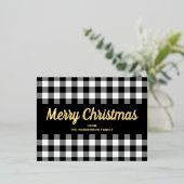 Zwart-wit Plaid Script Christmas Gold Folie Feestdagen Briefkaart (Staand Voorkant)