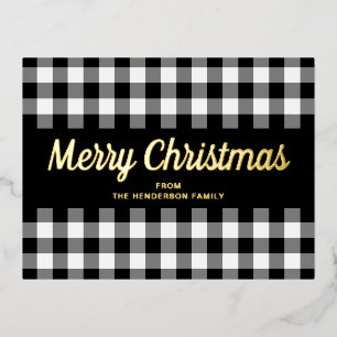 Zwart-wit Plaid Script Christmas Gold Folie Feestdagen Briefkaart