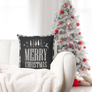 Zwart-wit Plaid Vrolijke Kerstvakantie Kussen