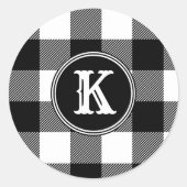 Zwart-wit plakken monogram ronde sticker (Voorkant)