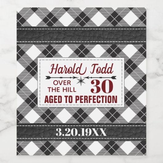 Zwart-wit plat over de heuvel wijn etiket (Enkel label)