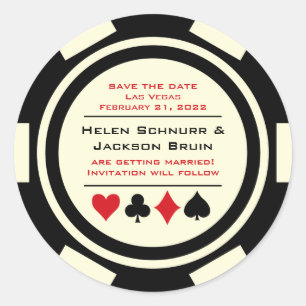 Zwart Wit Poker Chip Bruiloft Save The Date Ronde Sticker