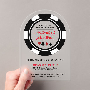 Zwart-wit Poker Chip Casino Wedding Acryl Uitnodigingen